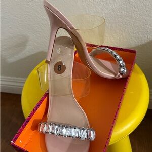 Elegant Pink Satin Heels with Rhinestone Detail